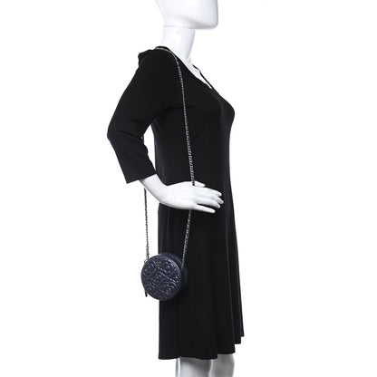 Chanel Goatskin Camellia Embossed Round Clutch With Chain Dark Blue 2 of 9