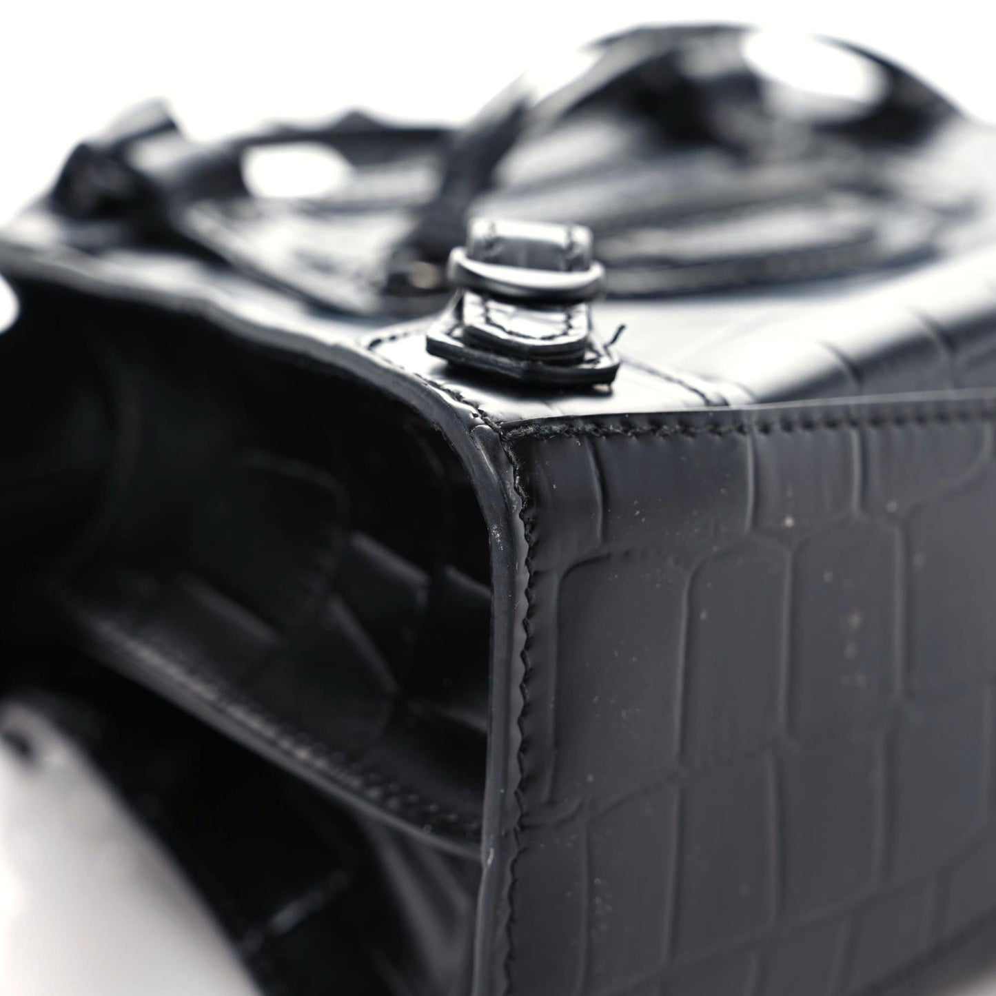 Semi Shiny Calfskin Crocodile Embossed Neo Classic Black Hardware Mini City Black