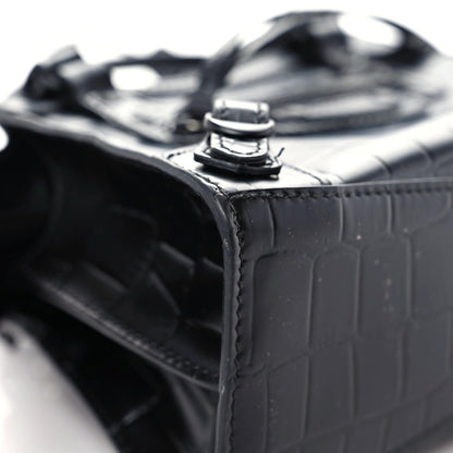 Balenciaga Semi Shiny Calfskin Crocodile Embossed Neo Classic Black Hardware Mini City Black 5 of 17