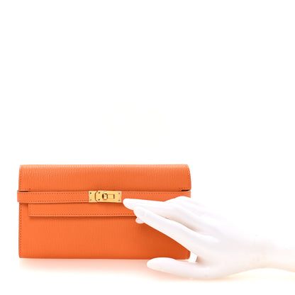 Hermes Chevre Mysore Kelly Longue Wallet Orange 2 of 8