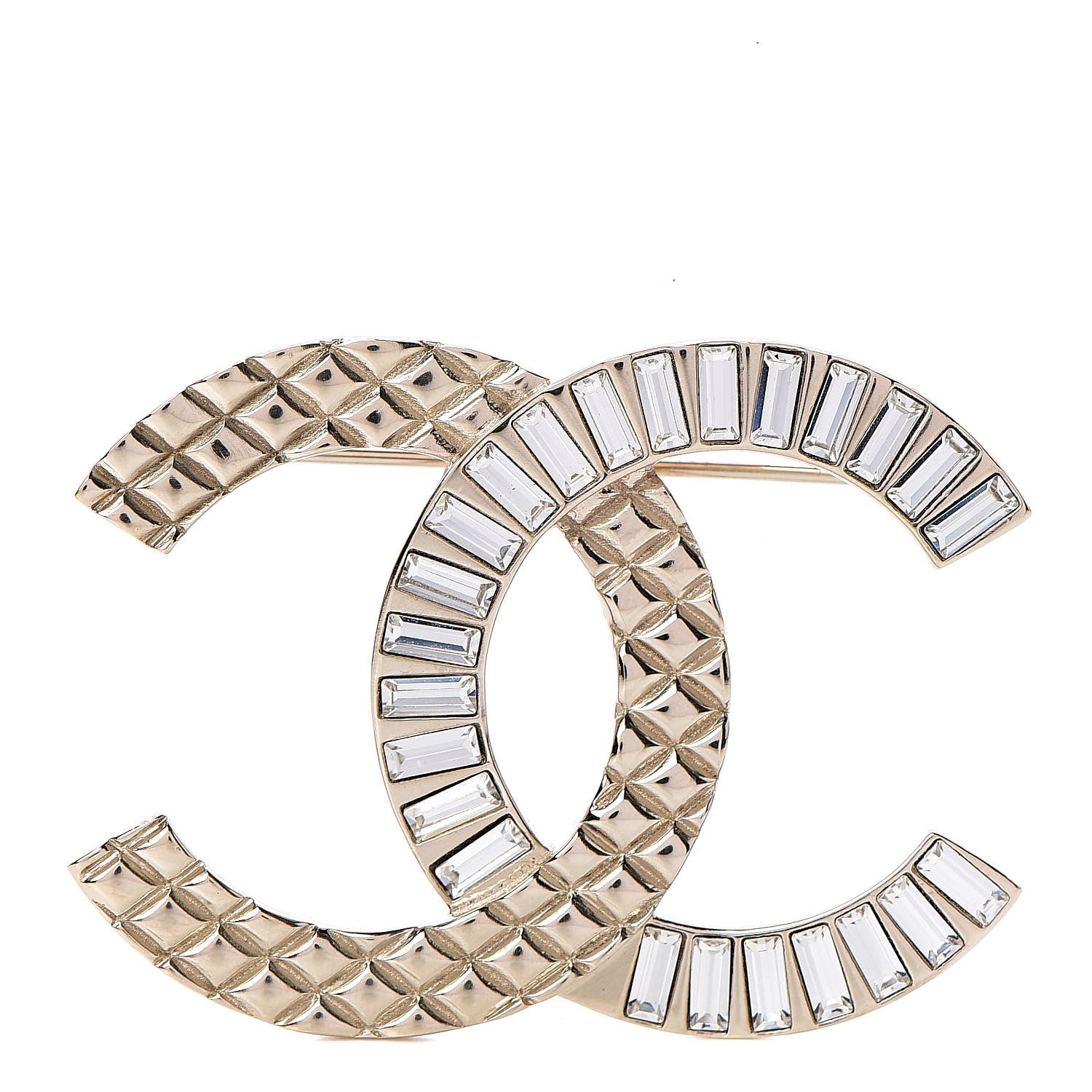 Chanel Baguette Crystal Quilted CC Brooch Gold 1 of 6
