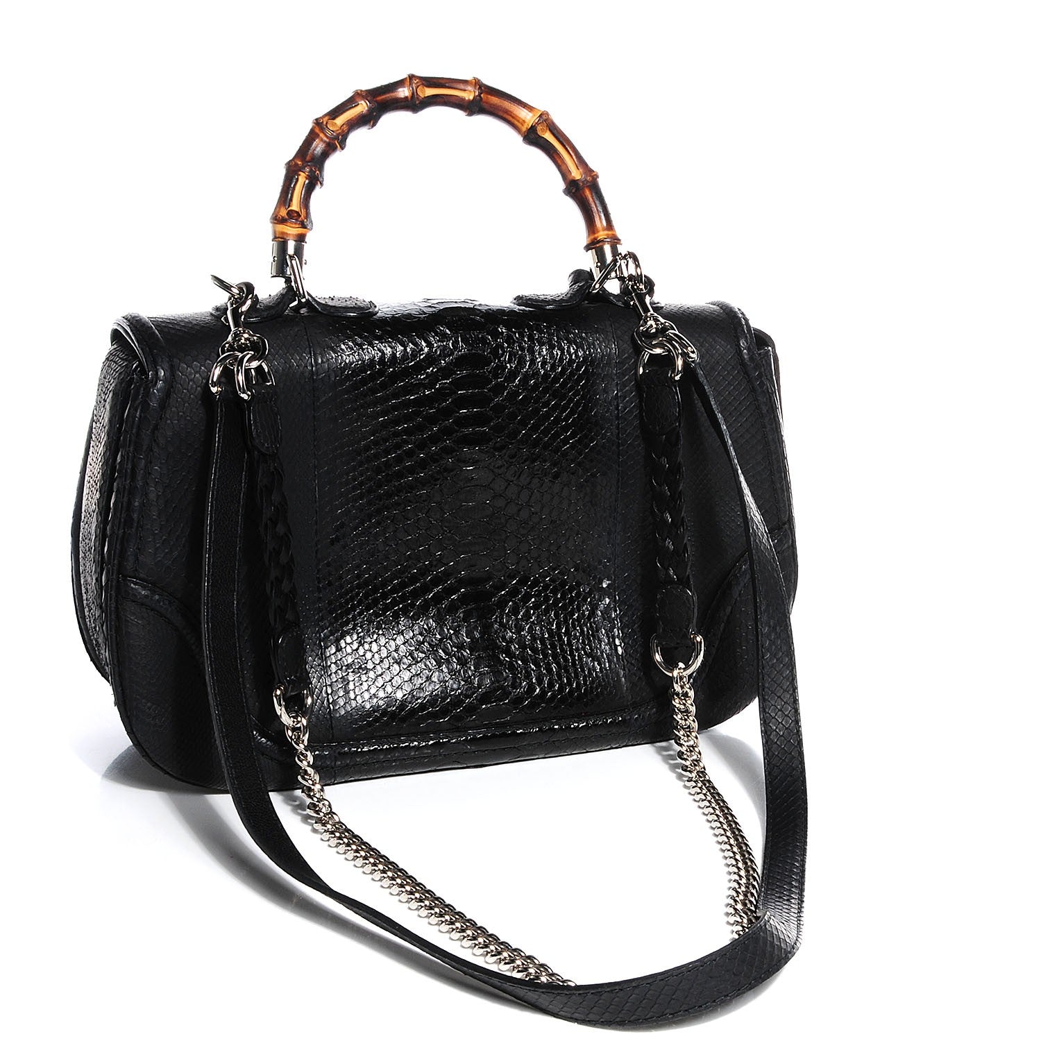 Gucci Python Large New Bamboo Top Handle Bag Black 3 of 9