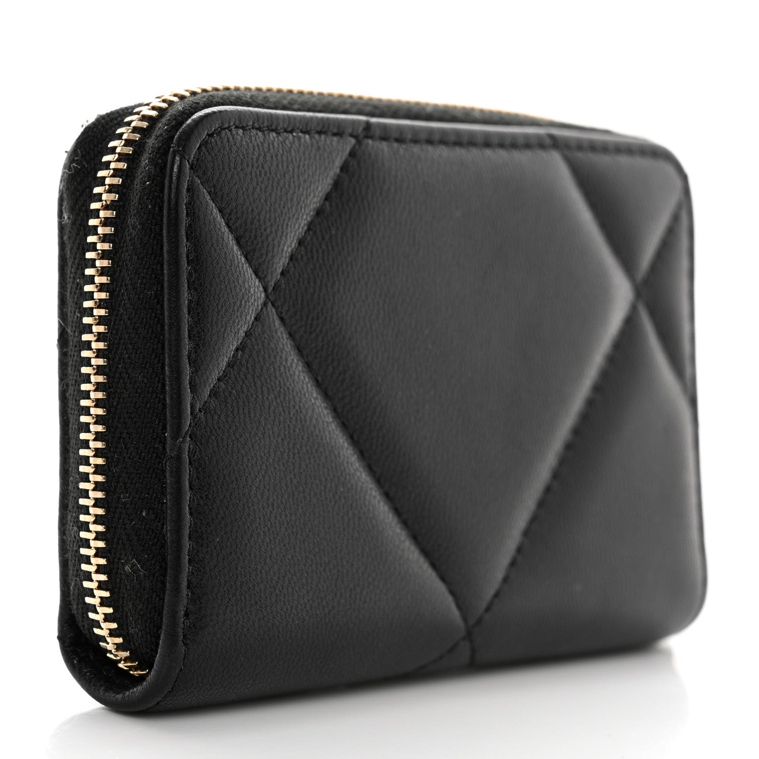 Chanel Lambskin Quilted Chanel 19 Zip Around Coin Purse Wallet Black 3 of 9