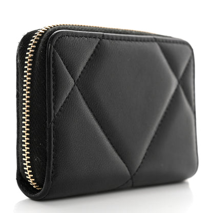 Chanel Lambskin Quilted Chanel 19 Zip Around Coin Purse Wallet Black 3 of 9