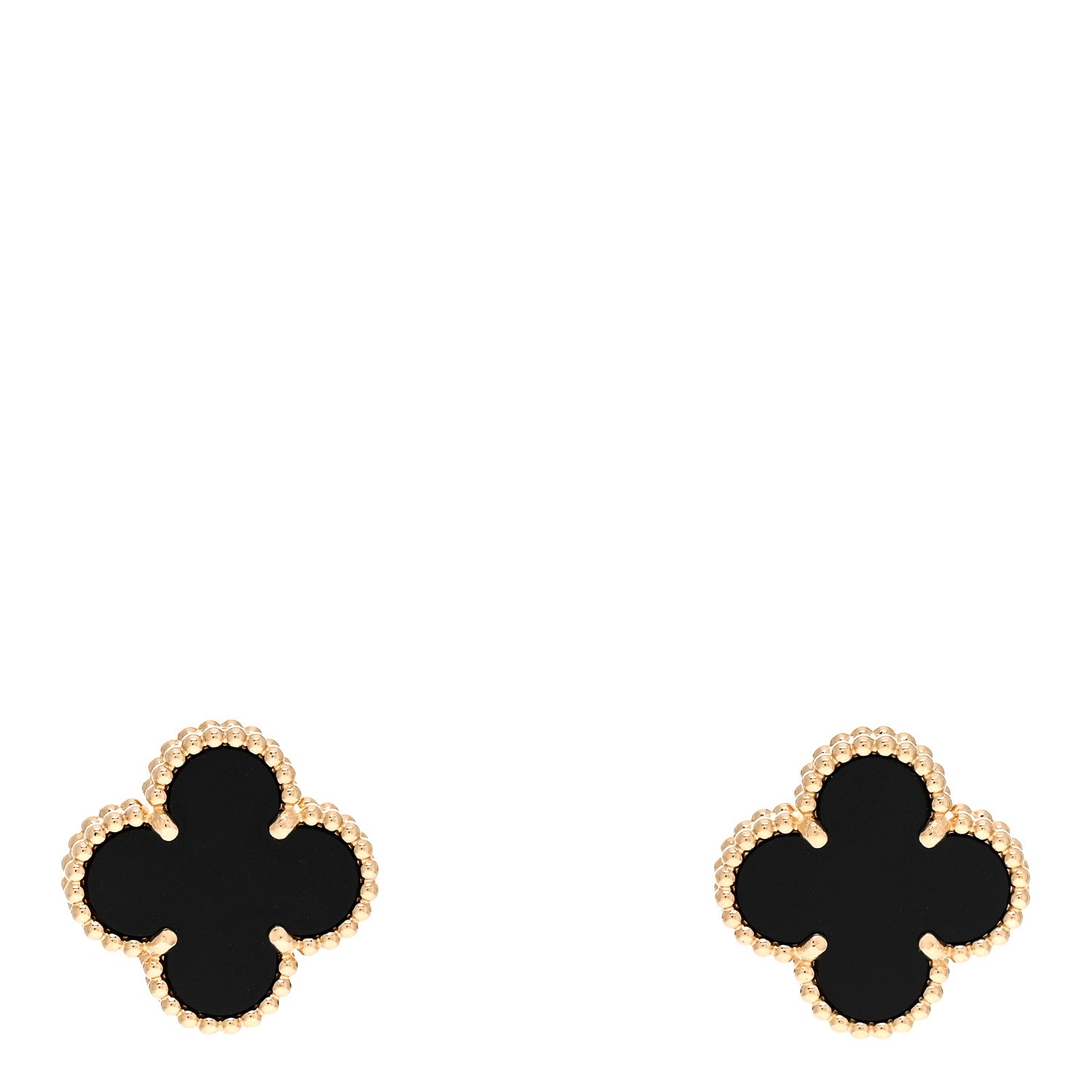 Van Cleef & Arpels 18K Yellow Gold Black Onyx Vintage Alhambra Earrings 1 of 4