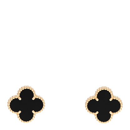 Van Cleef & Arpels 18K Yellow Gold Black Onyx Vintage Alhambra Earrings 1 of 4