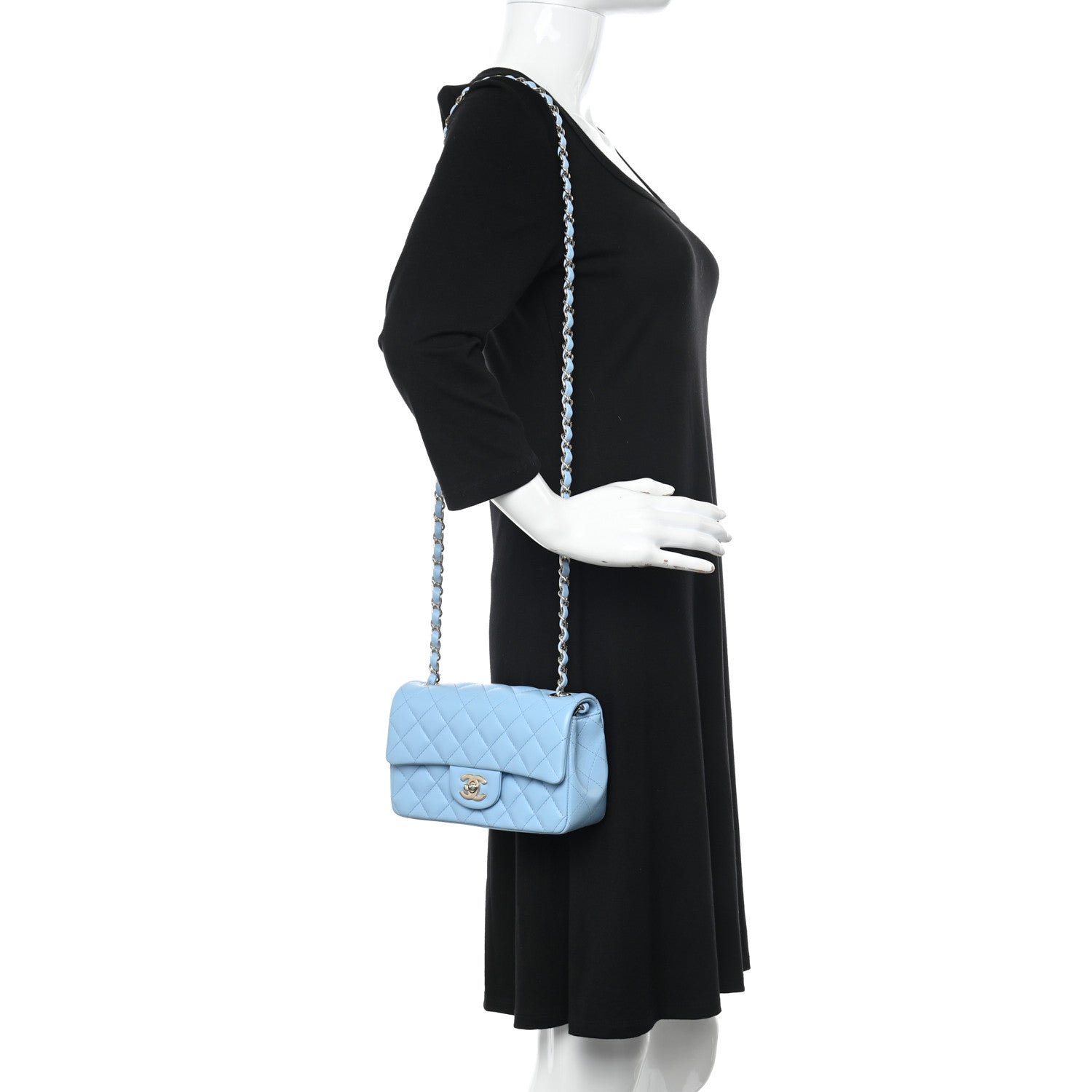 Chanel Lambskin Quilted Mini Rectangular Flap Light Blue 2 of 11