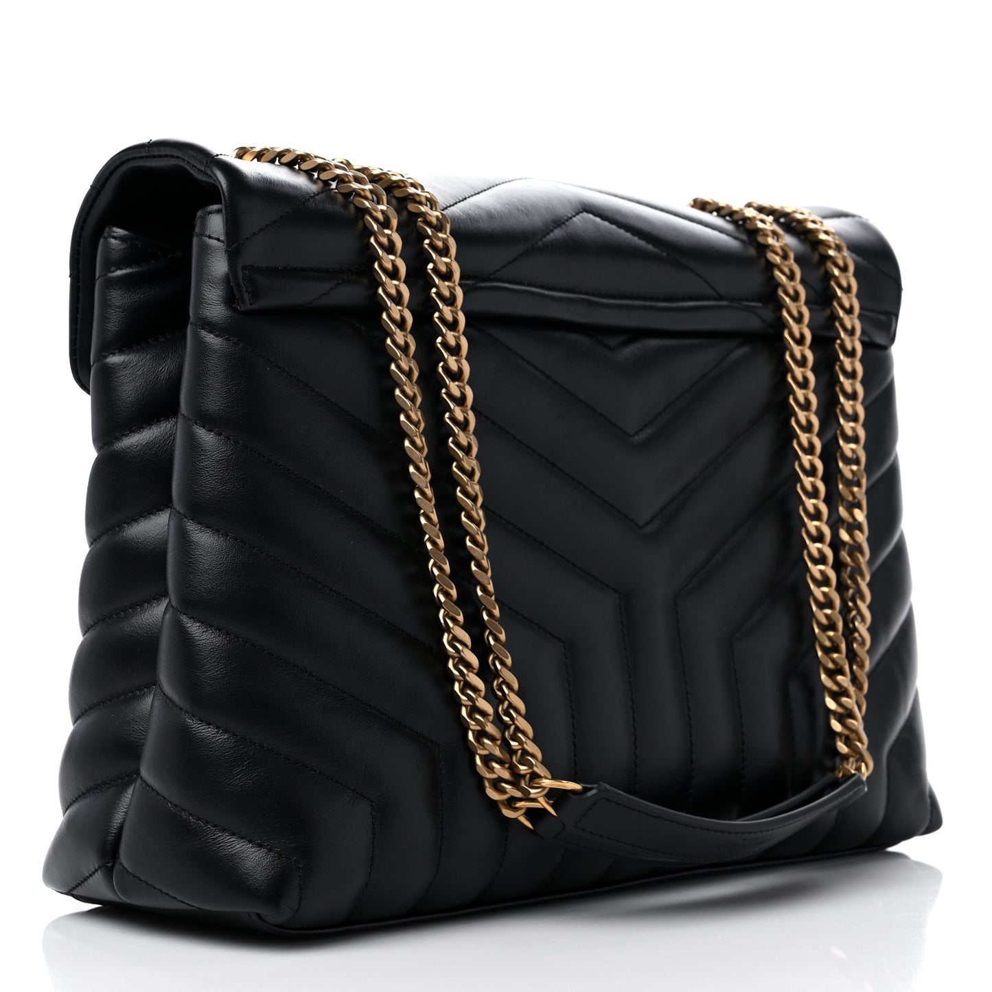 Calfskin Y Quilted Monogram Medium Loulou Chain Satchel Black