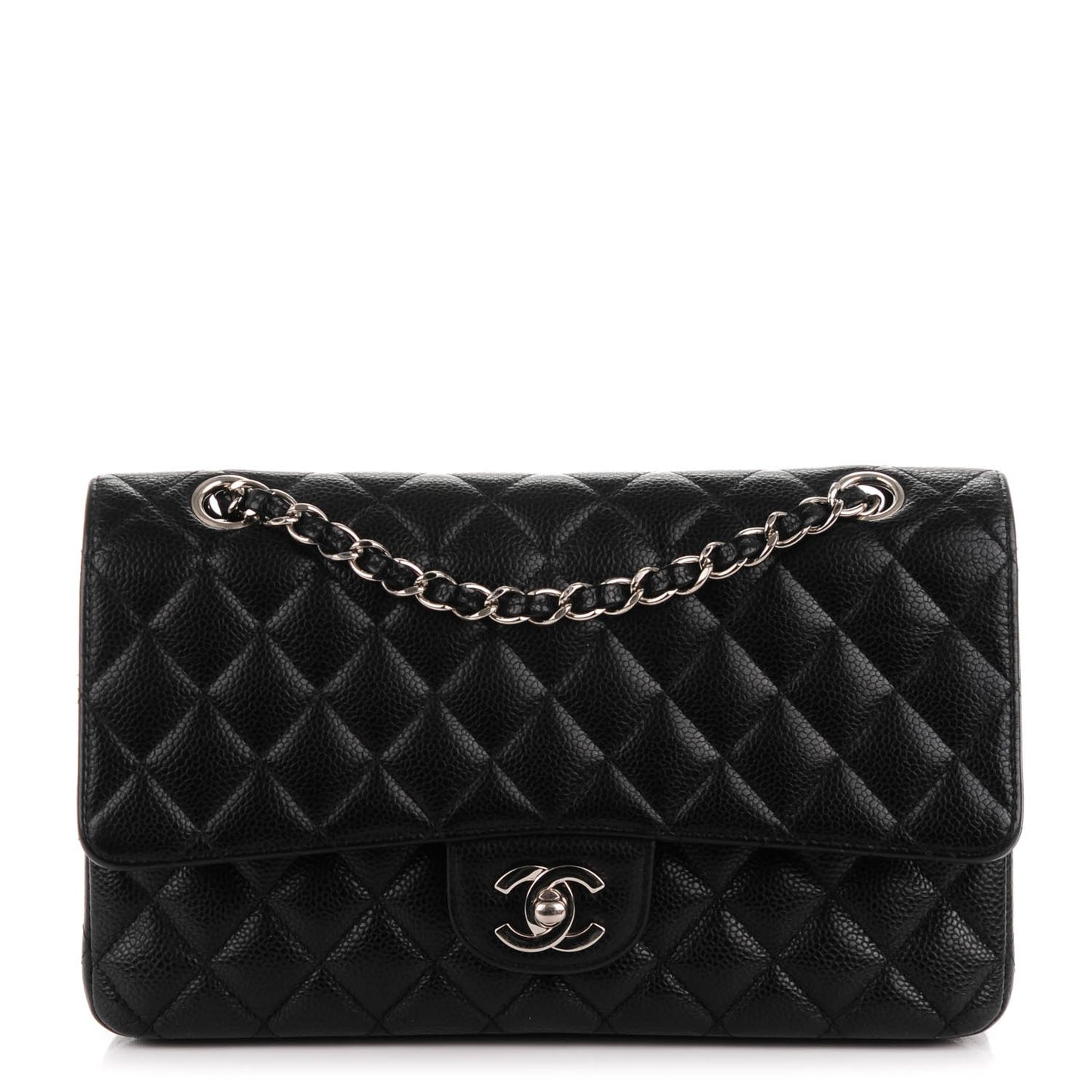 Caviar Quilted Medium Double Flap Black