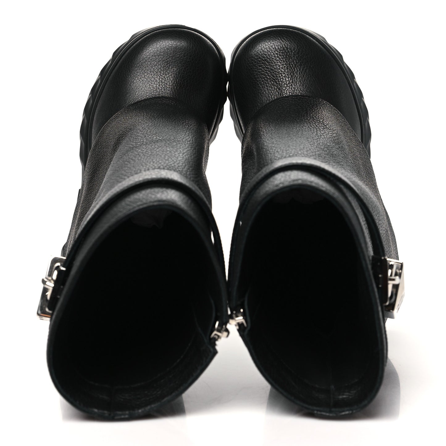 Grained Calfskin Shark Lock Biker Ankle Boots 38 Black