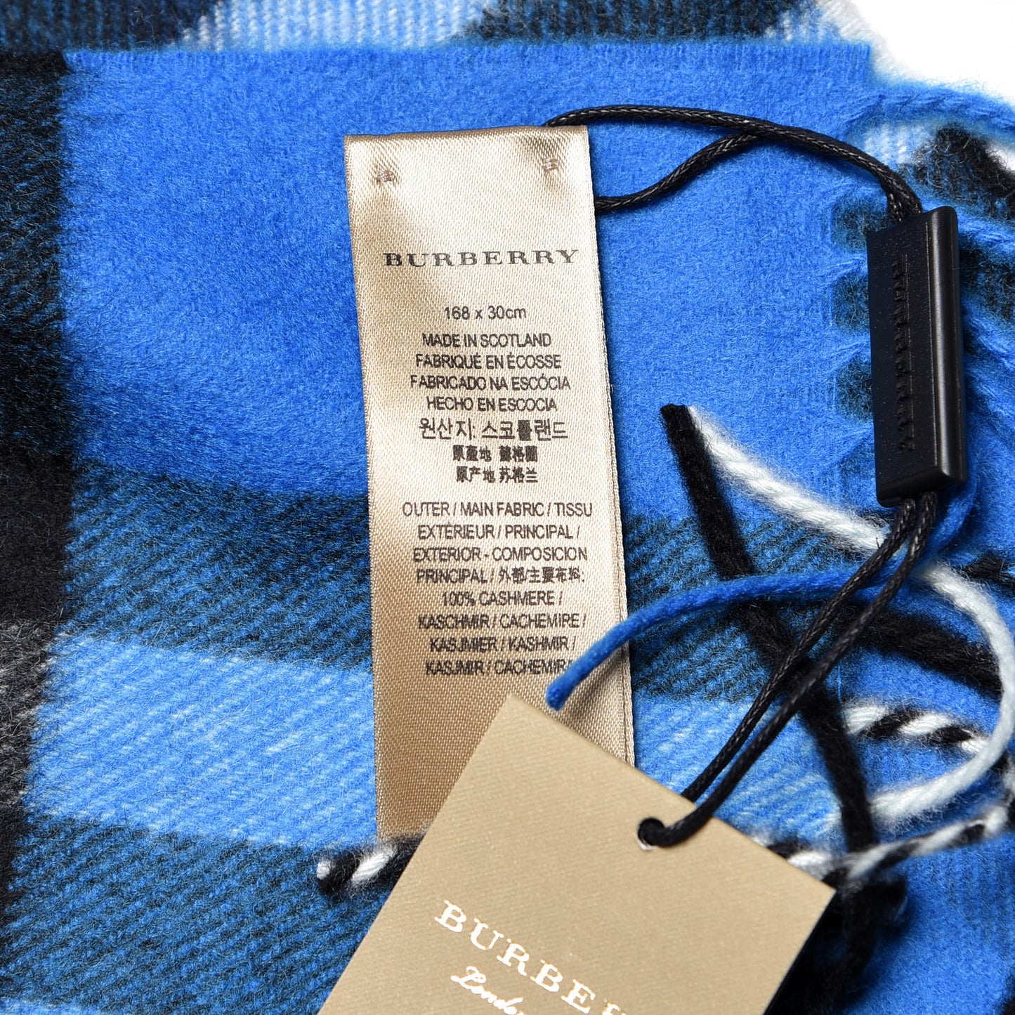 Cashmere Giant Check Fringe Scarf Bright Cornflower Blue