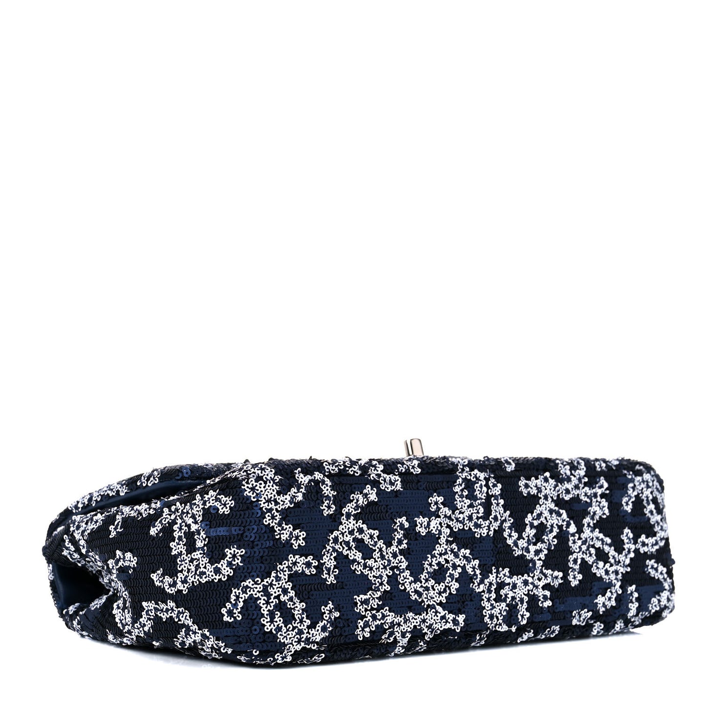 Lambskin Sequins Medium Single Flap Navy Blue White