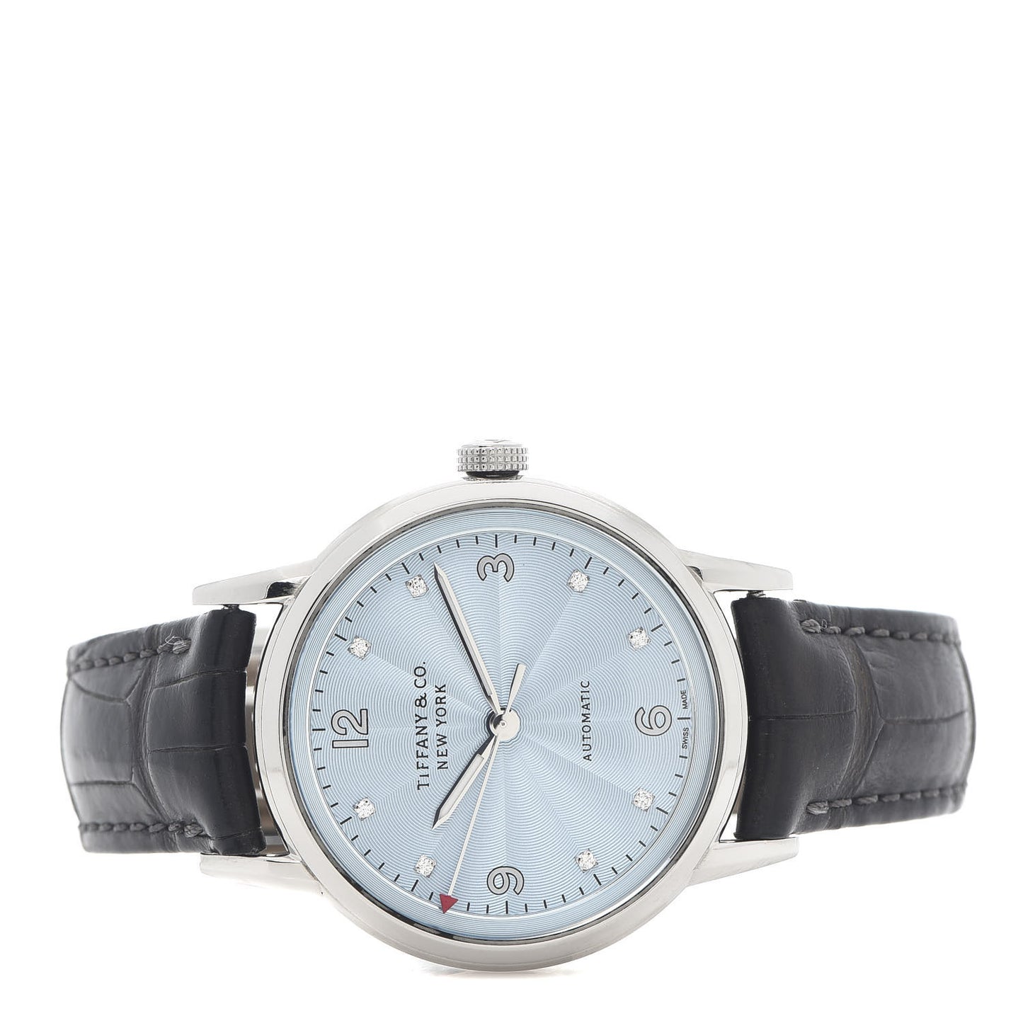 Stainless Steel Alligator Diamond 34mm CT60 3-Hand Automatic Watch Ice Blue