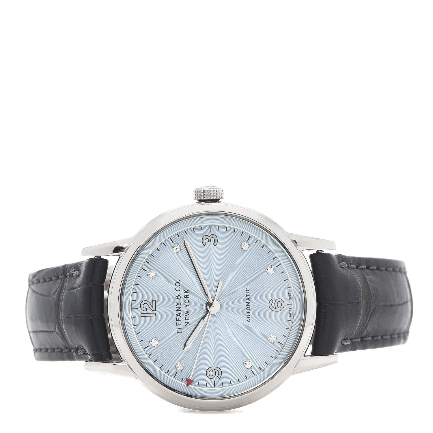Tiffany Stainless Steel Alligator Diamond 34mm CT60 3-Hand Automatic Watch Ice Blue 3 of 5