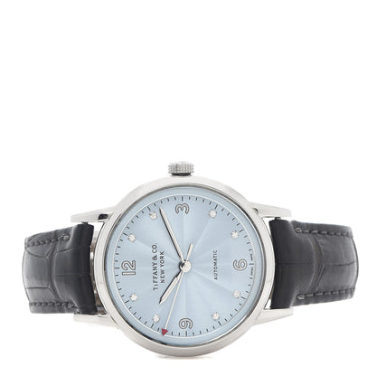 Tiffany Stainless Steel Alligator Diamond 34mm CT60 3-Hand Automatic Watch Ice Blue 3 of 5