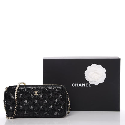 Chanel Crackled Patent Calfskin Quilted Small Clutch With Pearl Chain Black 11 of 11