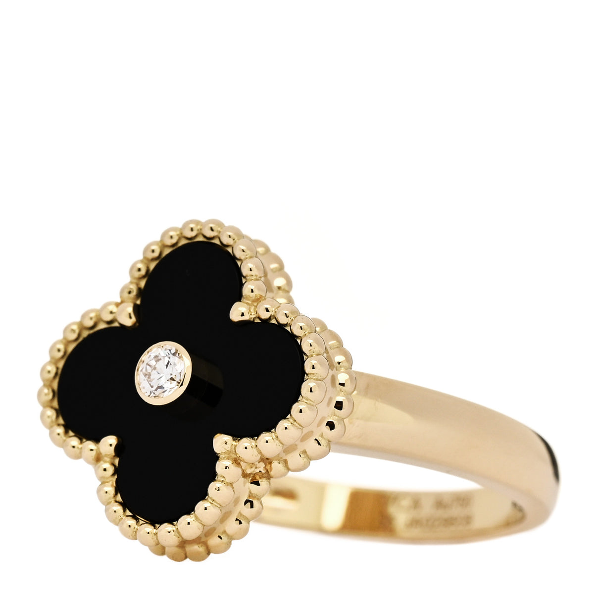 18K Yellow Gold Diamond Black Onyx Vintage Alhambra Ring 55 7.25