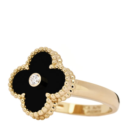 Van Cleef & Arpels 18K Yellow Gold Diamond Black Onyx Vintage Alhambra Ring 55 7.25 3 of 6