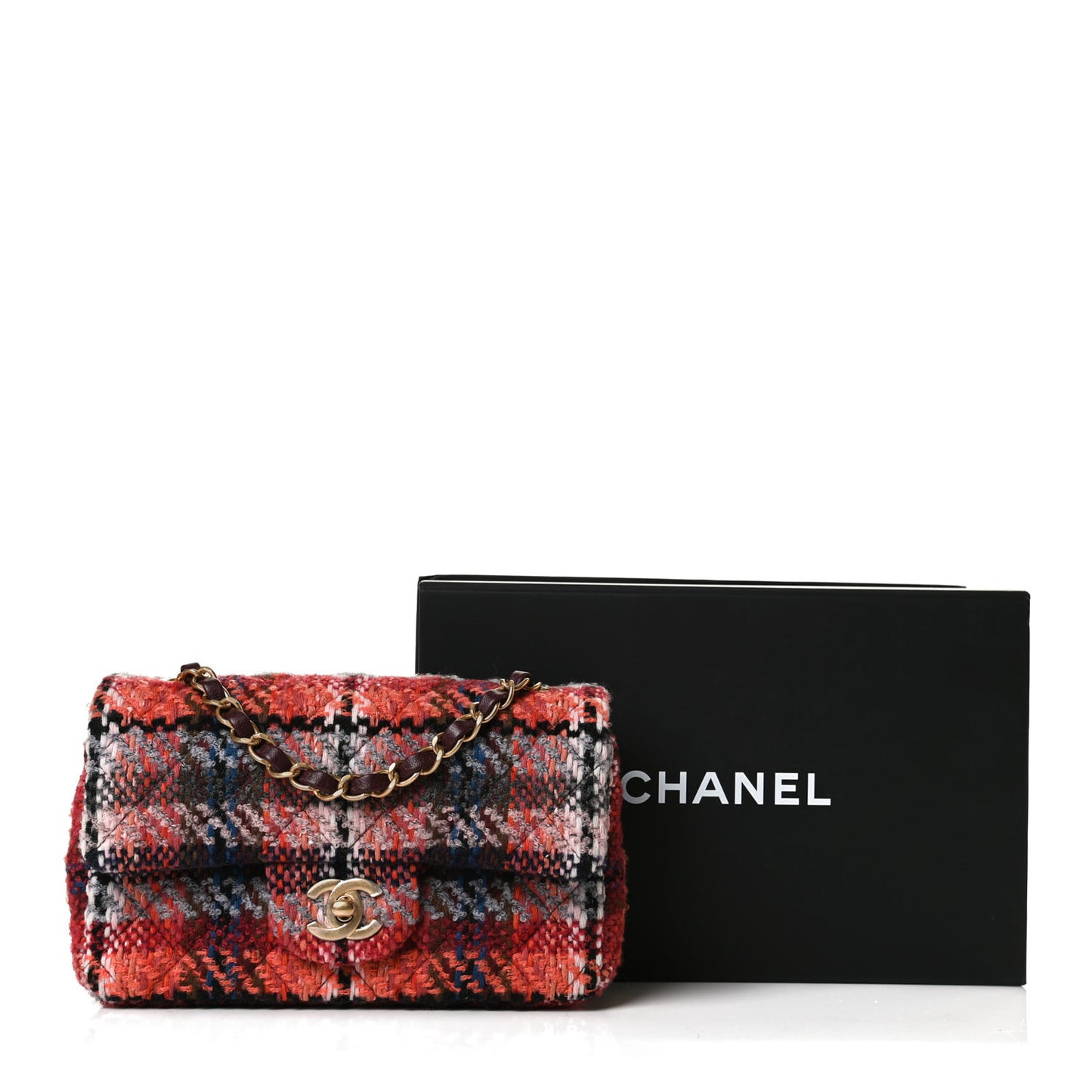 Tweed Quilted Mini Rectangular Flap Red Multicolor