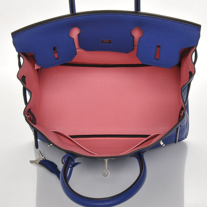 Hermes Togo Horseshoe Birkin 30 Bleu Electrique Rose Lipstick 22 of 29