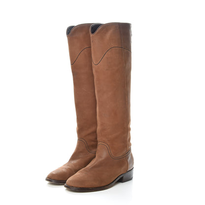 Chanel Calfskin Ascot CC Knee High Boots 37 Light Brown 3 of 14