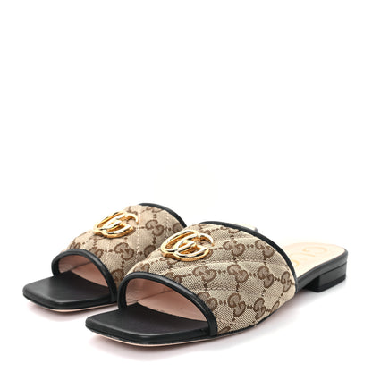 Gucci Monogram Matelasse Diagonal GG Marmont Flat Slide Sandals 37.5 Beige Ebony Black 4 of 10