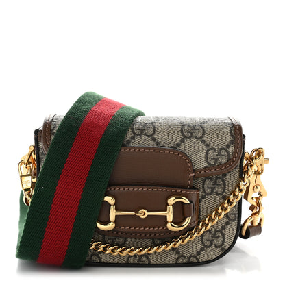 Gucci GG Supreme Monogram Azalea Calfskin Web Horsebit 1955 Wallet On Strap Beige Ebony Brown Sugar 1 of 10