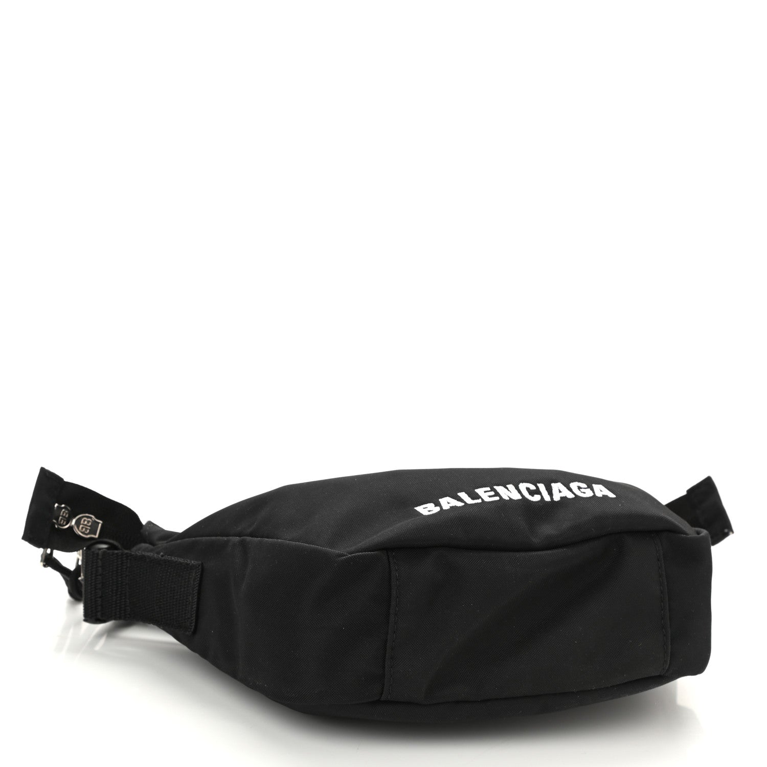 Balenciaga Recycled Sport Nylon Logo Embroidered Wheel Sling Bag Black White 4 of 9