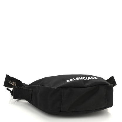 Balenciaga Recycled Sport Nylon Logo Embroidered Wheel Sling Bag Black White 4 of 9