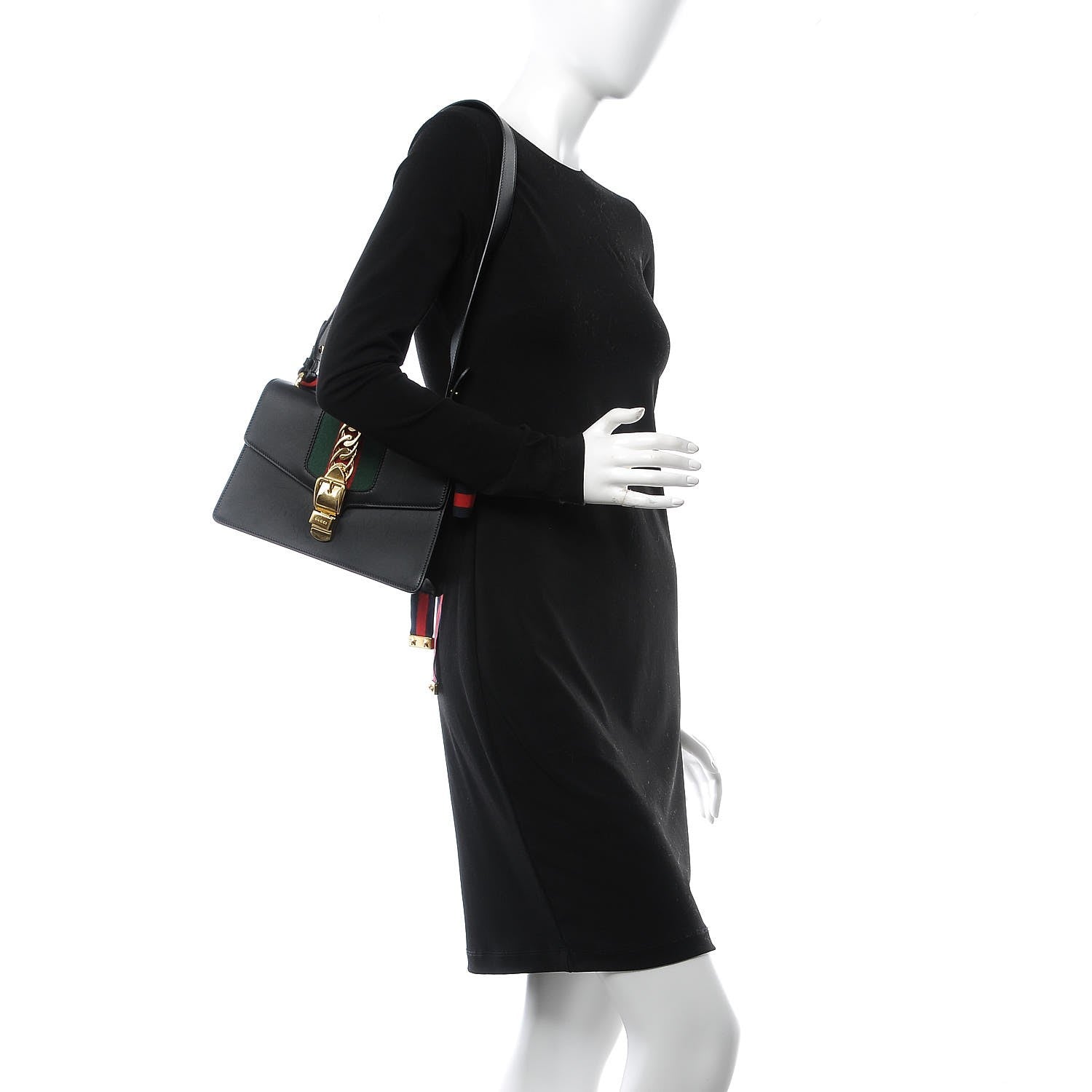 Gucci Calfskin Small Sylvie Shoulder Bag Black 2 of 9