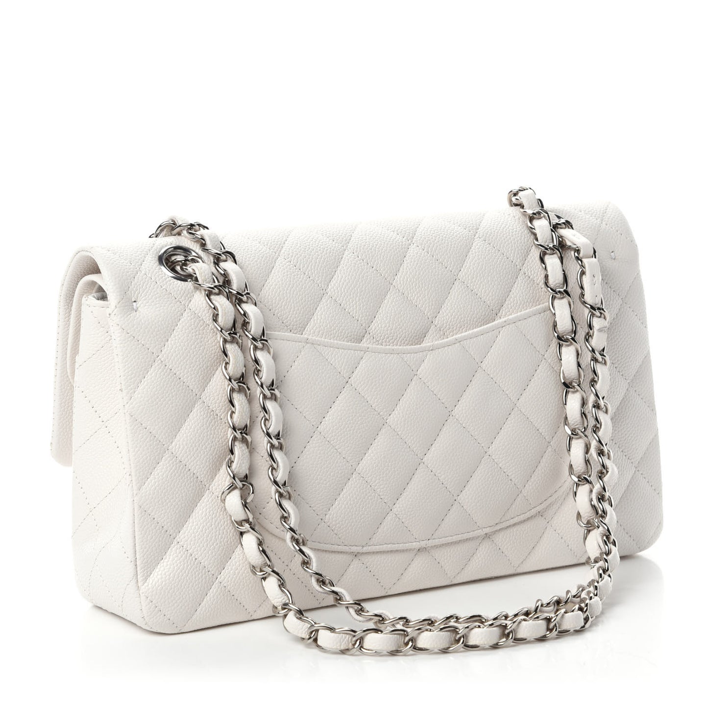 Caviar Quilted Medium Double Flap White