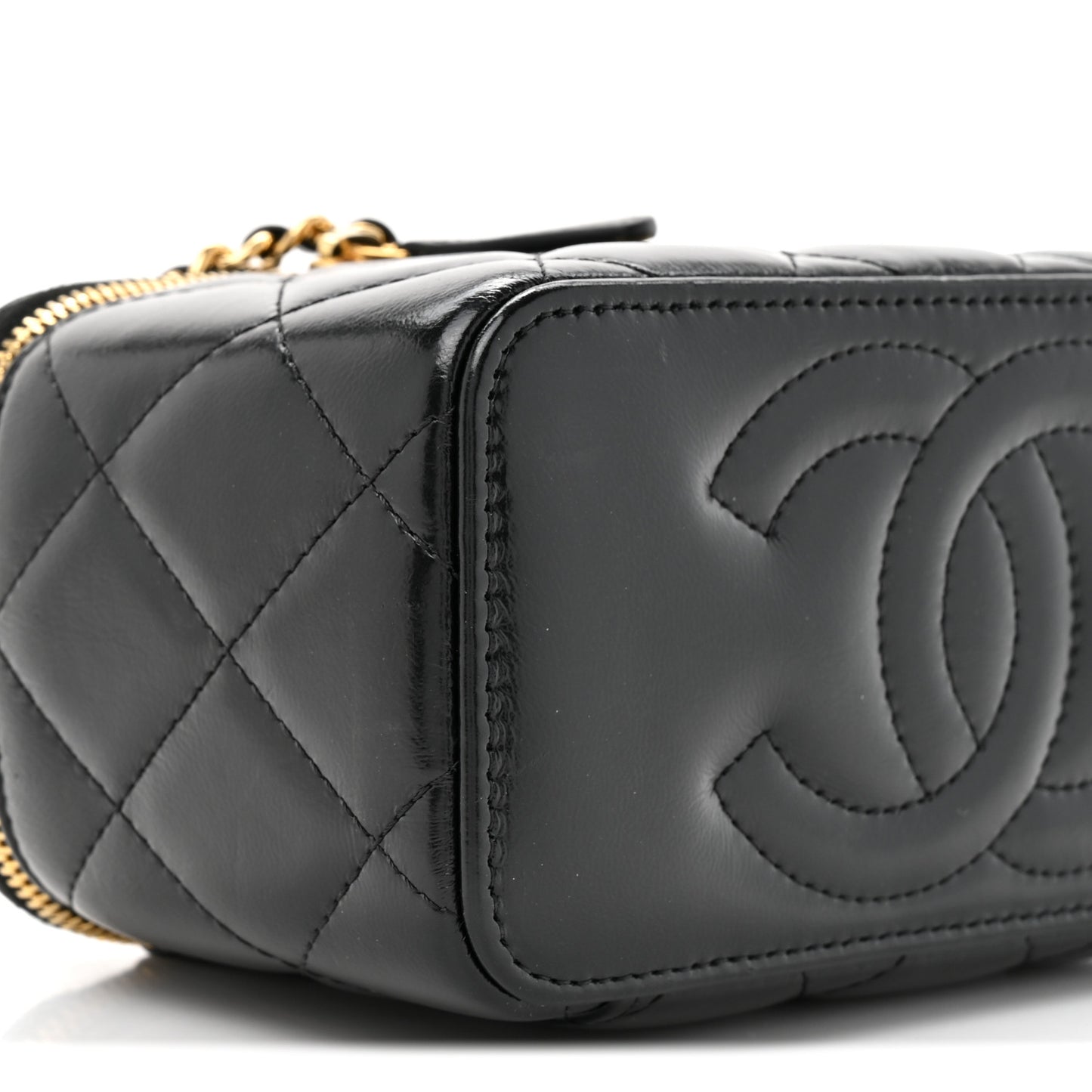 Shiny Calfskin Quilted Pick Me Up Vanity Case Black