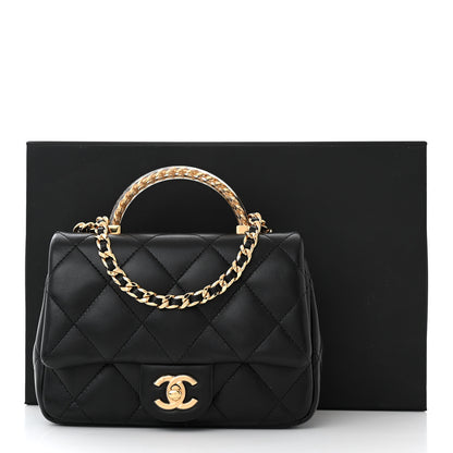 Chanel Lambskin Resin Quilted Top Handle Flap Black 11 of 11