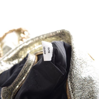 Stella McCartney Metallic Crackle Shaggy Deer Falabella Fold Over Tote Gold 9 of 15