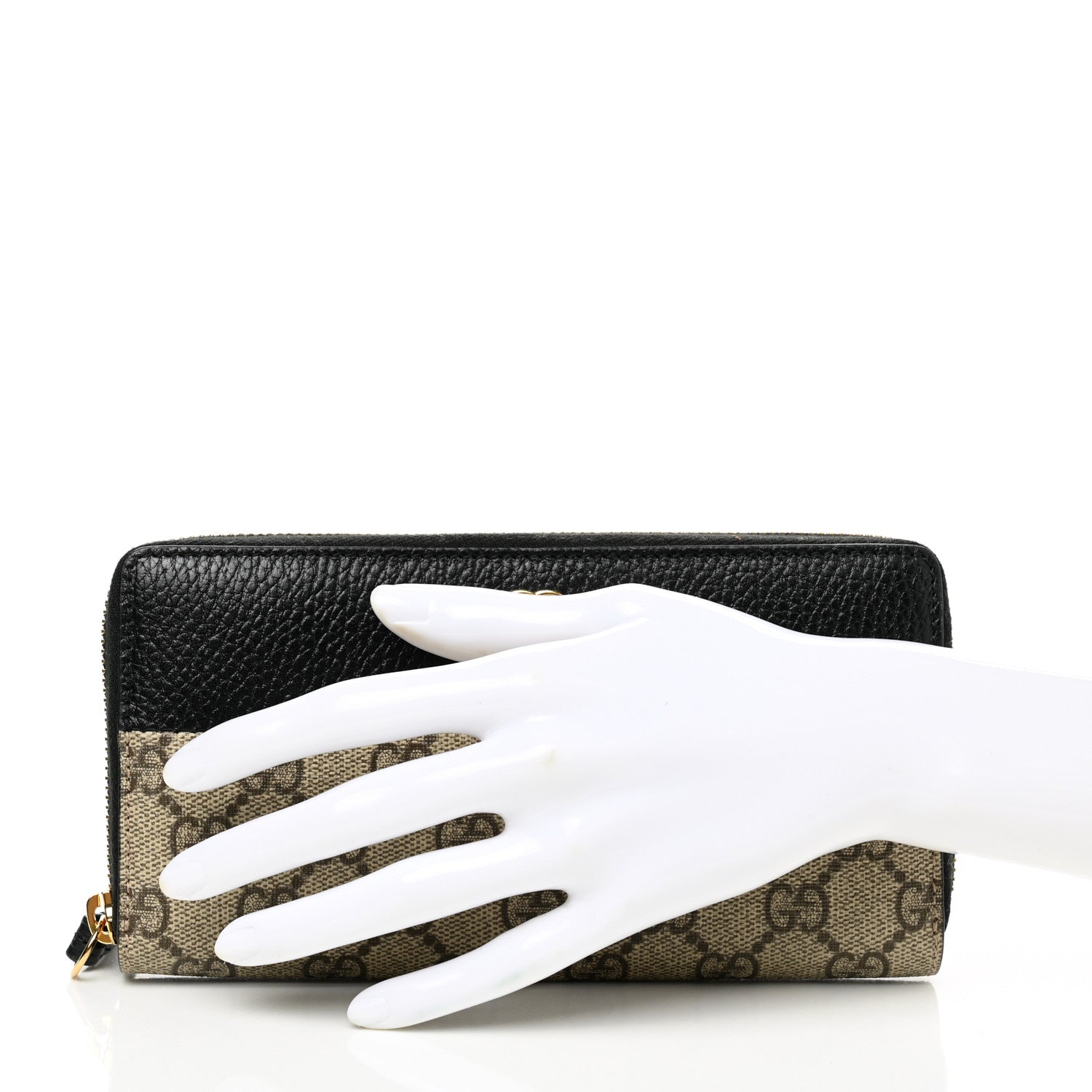 Gucci Dollar Calfskin GG Supreme Monogram GG Marmont Zip Around Wallet Black Beige Ebony 2 of 8
