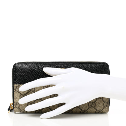 Gucci Dollar Calfskin GG Supreme Monogram GG Marmont Zip Around Wallet Black Beige Ebony 2 of 8