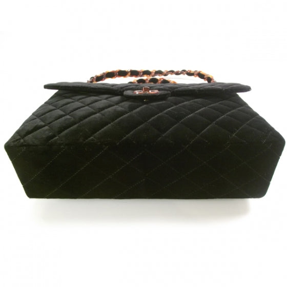 Velvet Quilted Bekko Chain Jumbo Flap Black