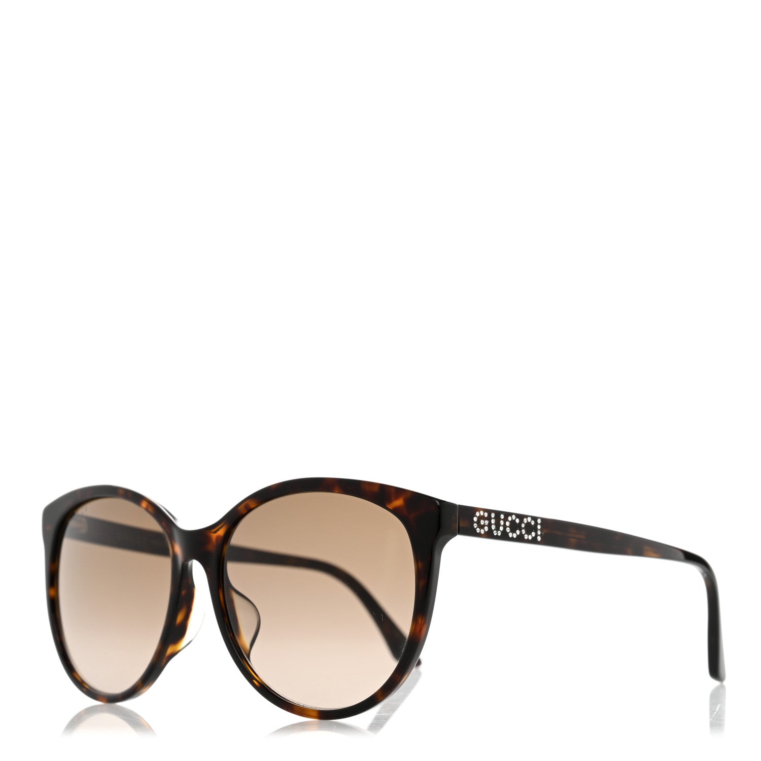 Gucci Round Frame Crystal Sunglasses GG 0419S Tortoise 1 of 8