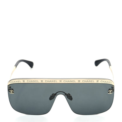 Chanel Metal Shield Sunglasses Gold Grey 2 of 7