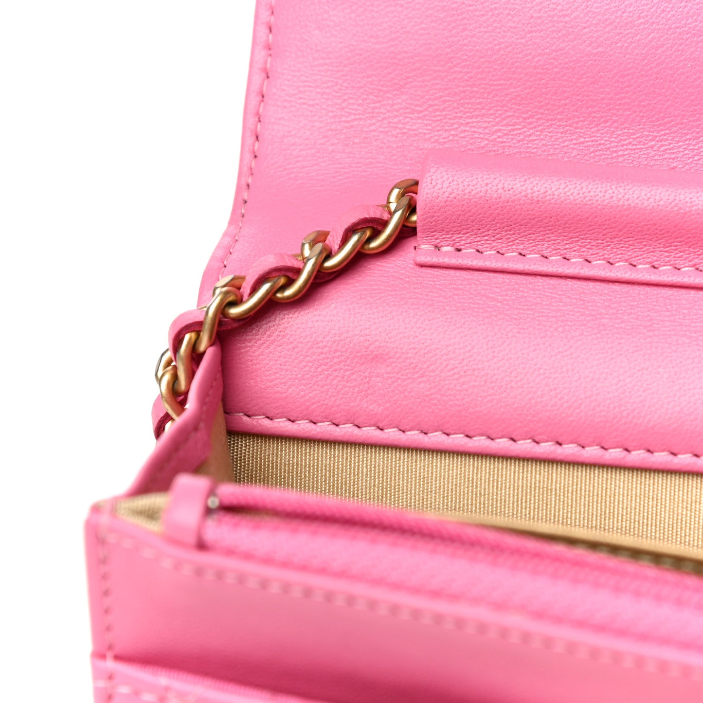 Lambskin Quilted CC Pearl Crush Wallet on Chain WOC Pink