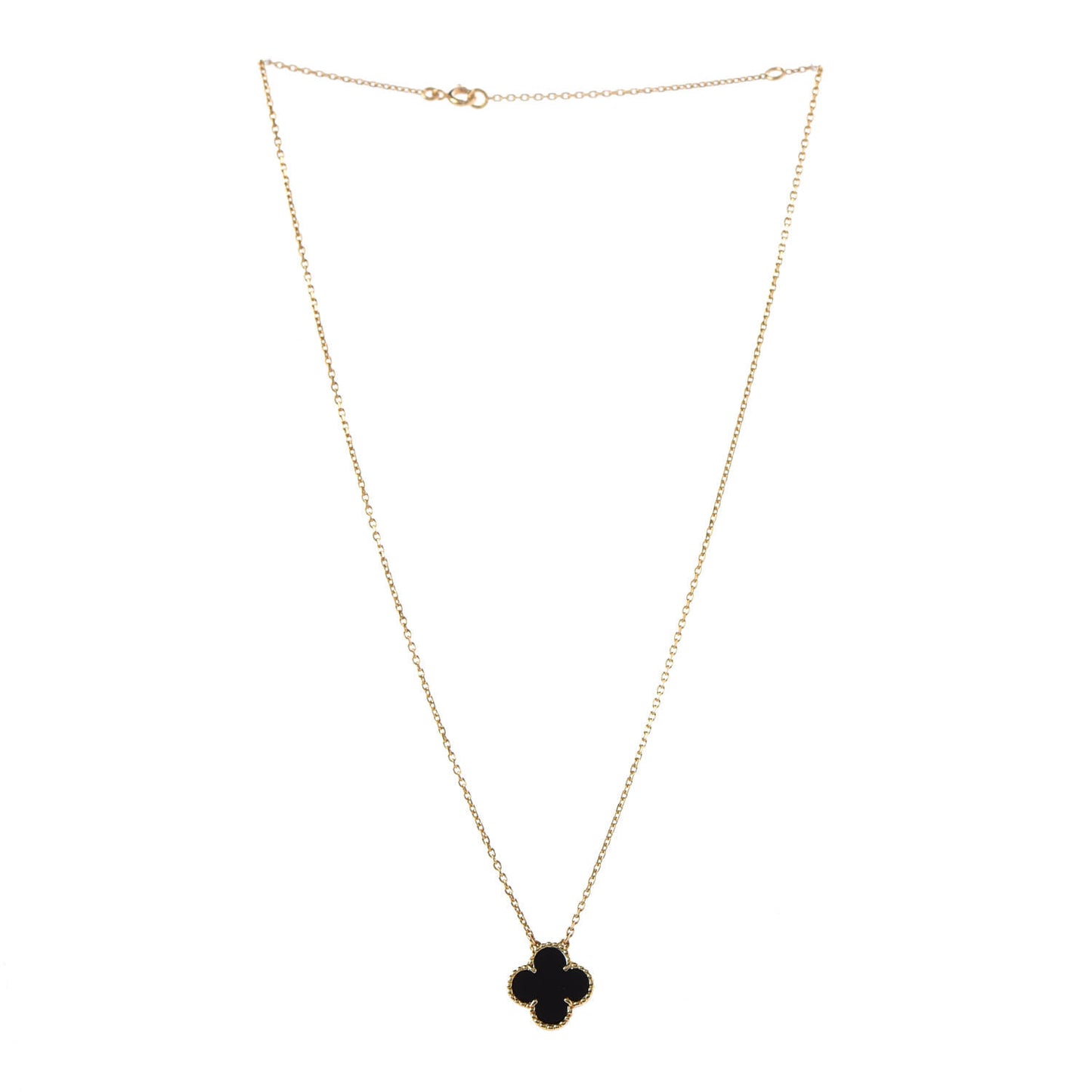 18K Yellow Gold Black Onyx Vintage Alhambra Pendant Necklace