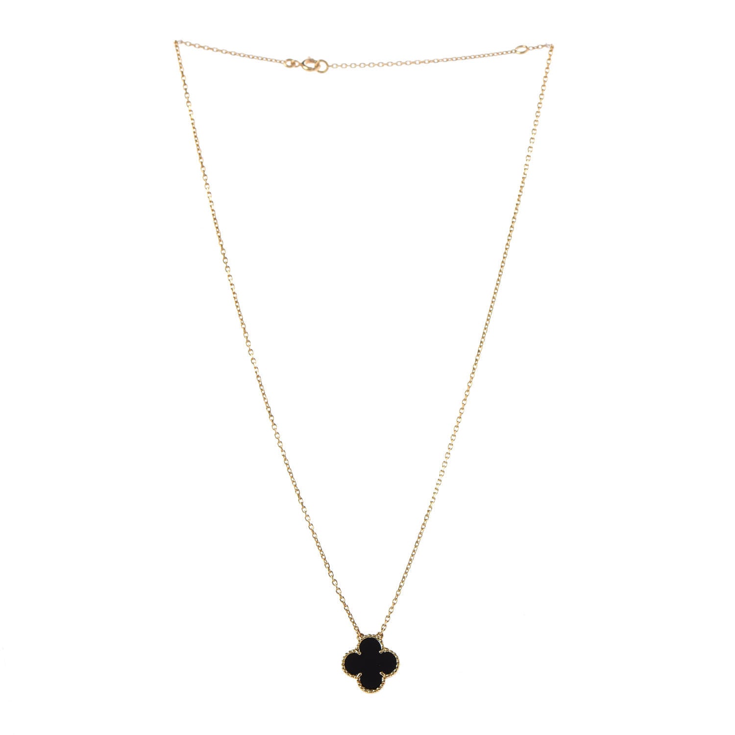 Van Cleef & Arpels 18K Yellow Gold Black Onyx Vintage Alhambra Pendant Necklace 3 of 4
