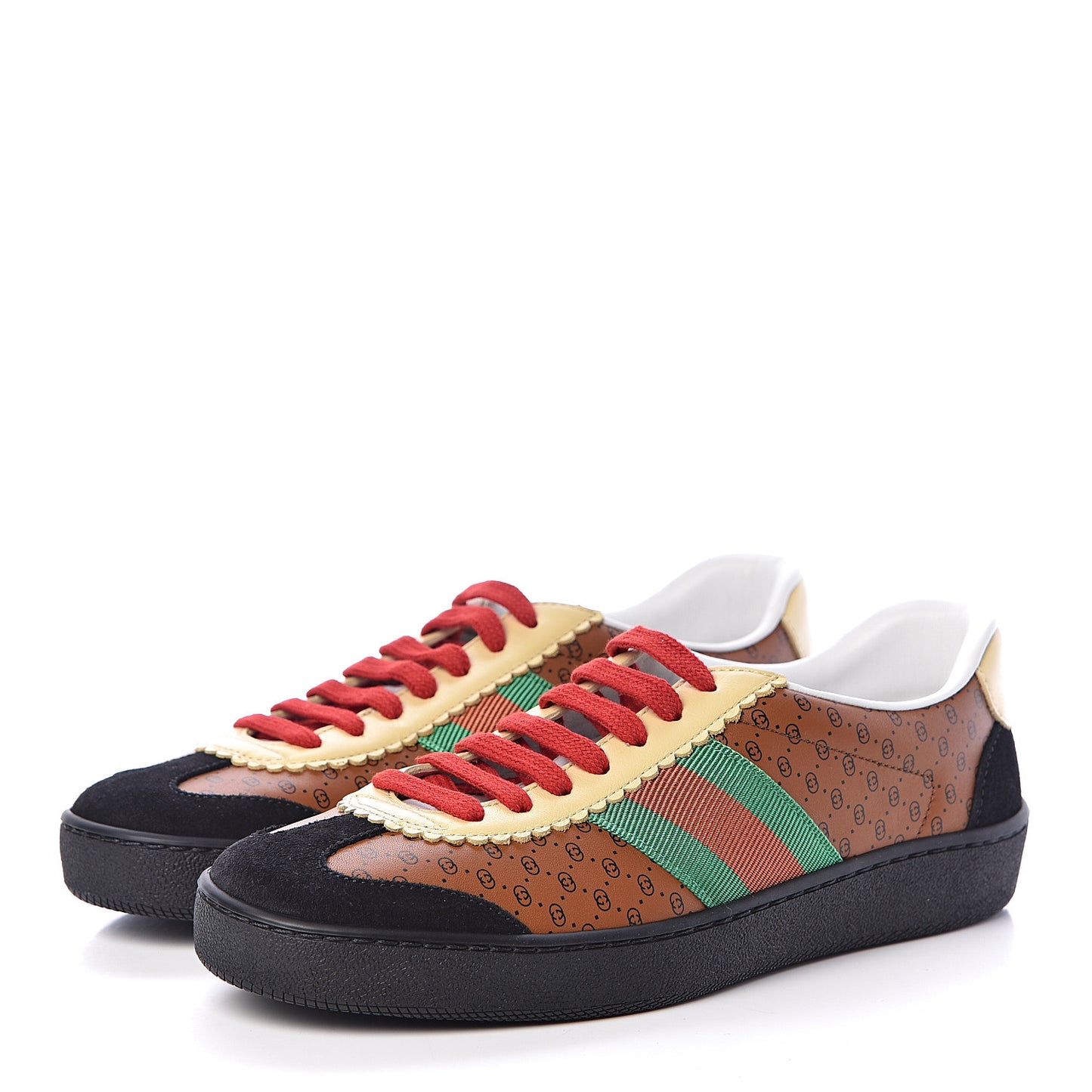 X DAPPER DAN Calfskin Suede GG Micro Monogram Womens G74 Sneakers 36 Black Cuir Burro