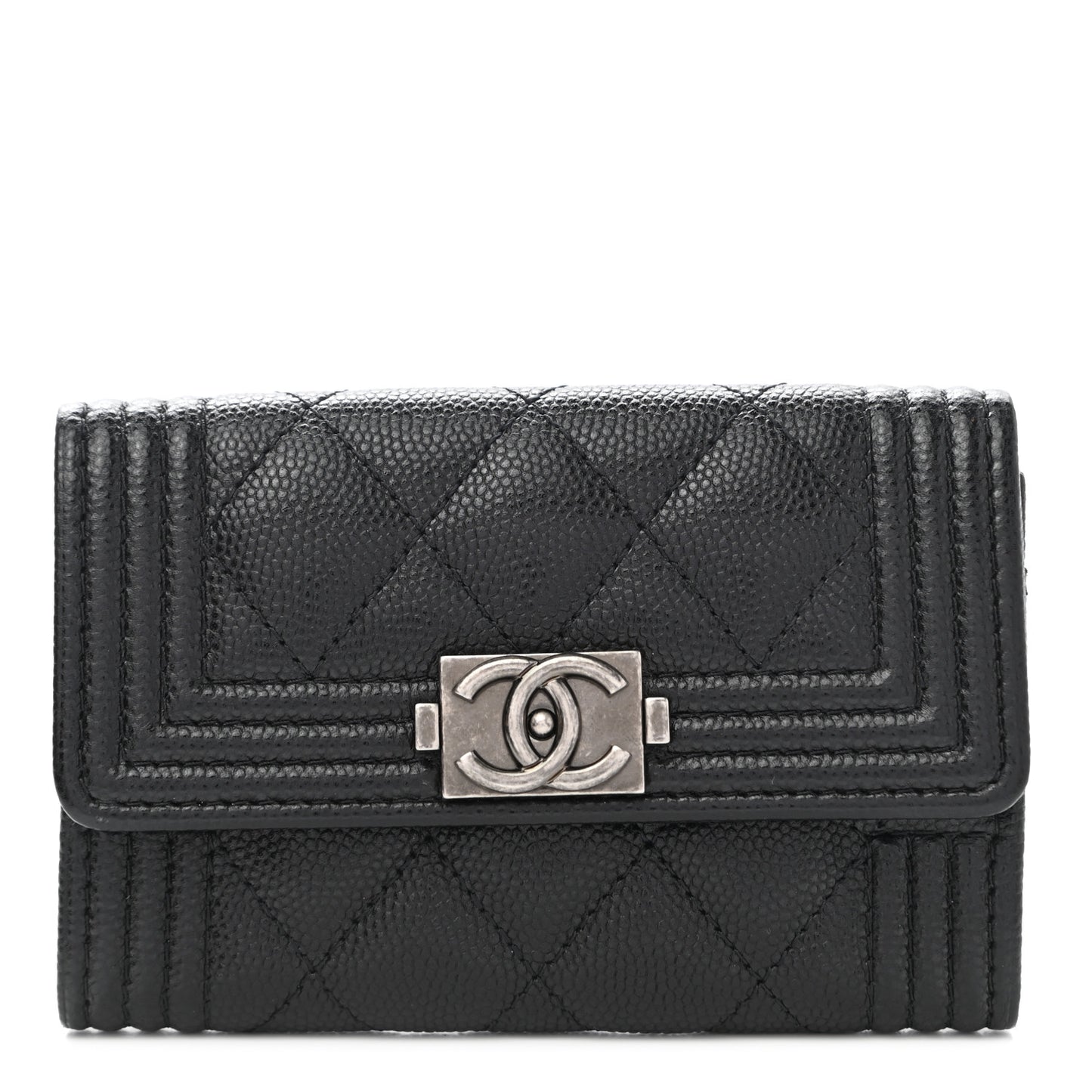 Caviar Quilted Boy Flap Card Holder Black
