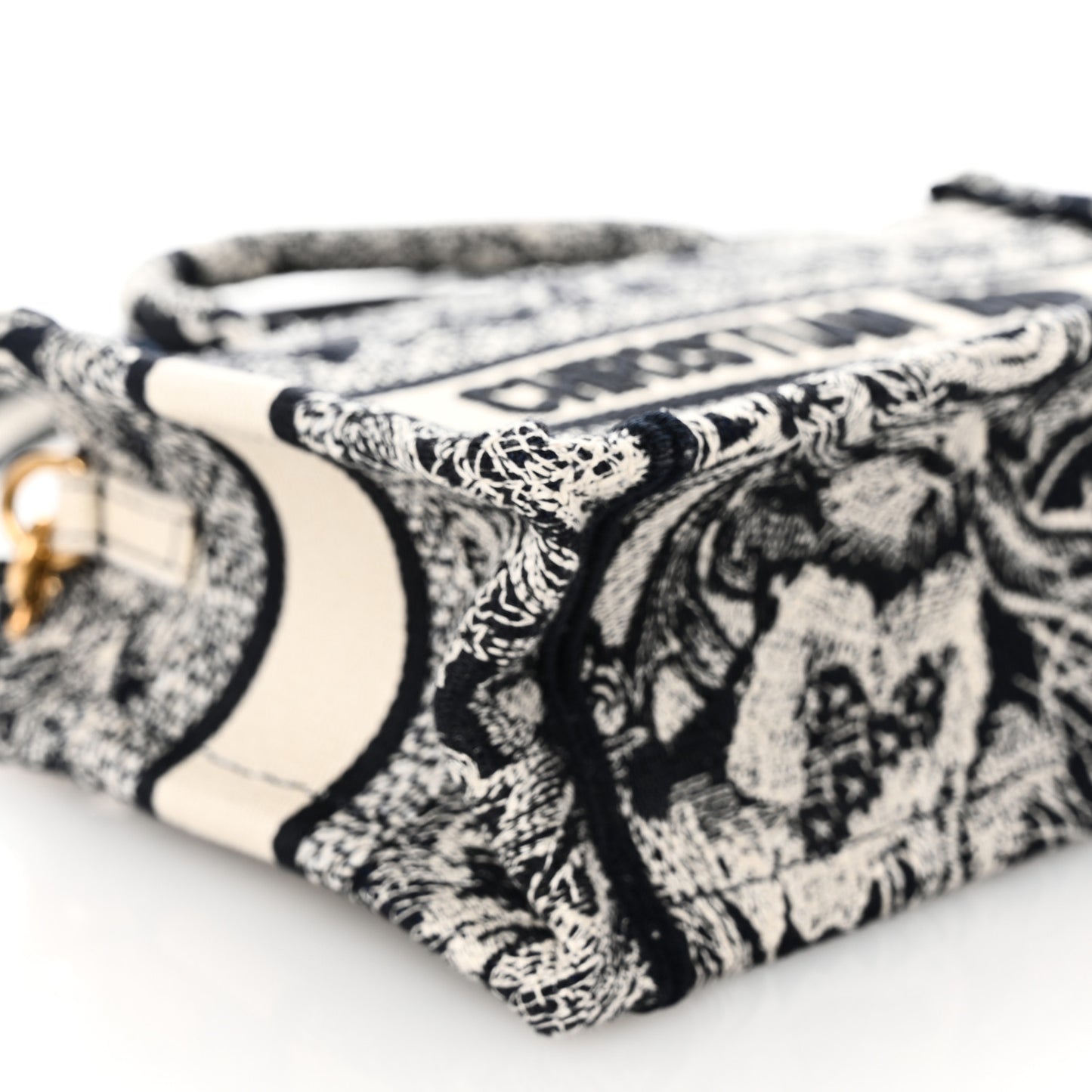 Canvas Embroidered Toile De Jouy Reverse Mini Book Tote With Strap Blue Multicolor