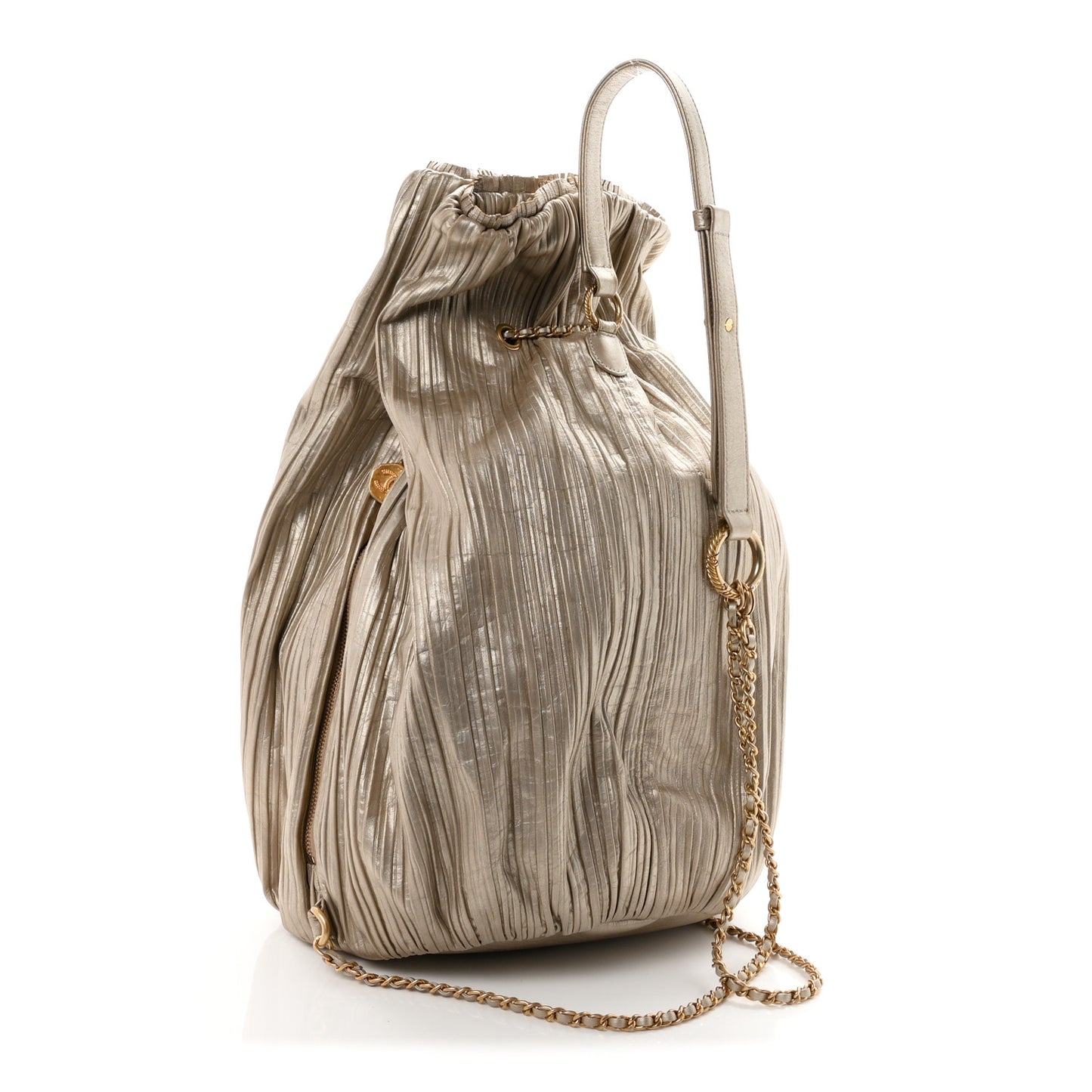 Iridescent Crumpled Calfskin Small Coco Pleats Backpack Gold