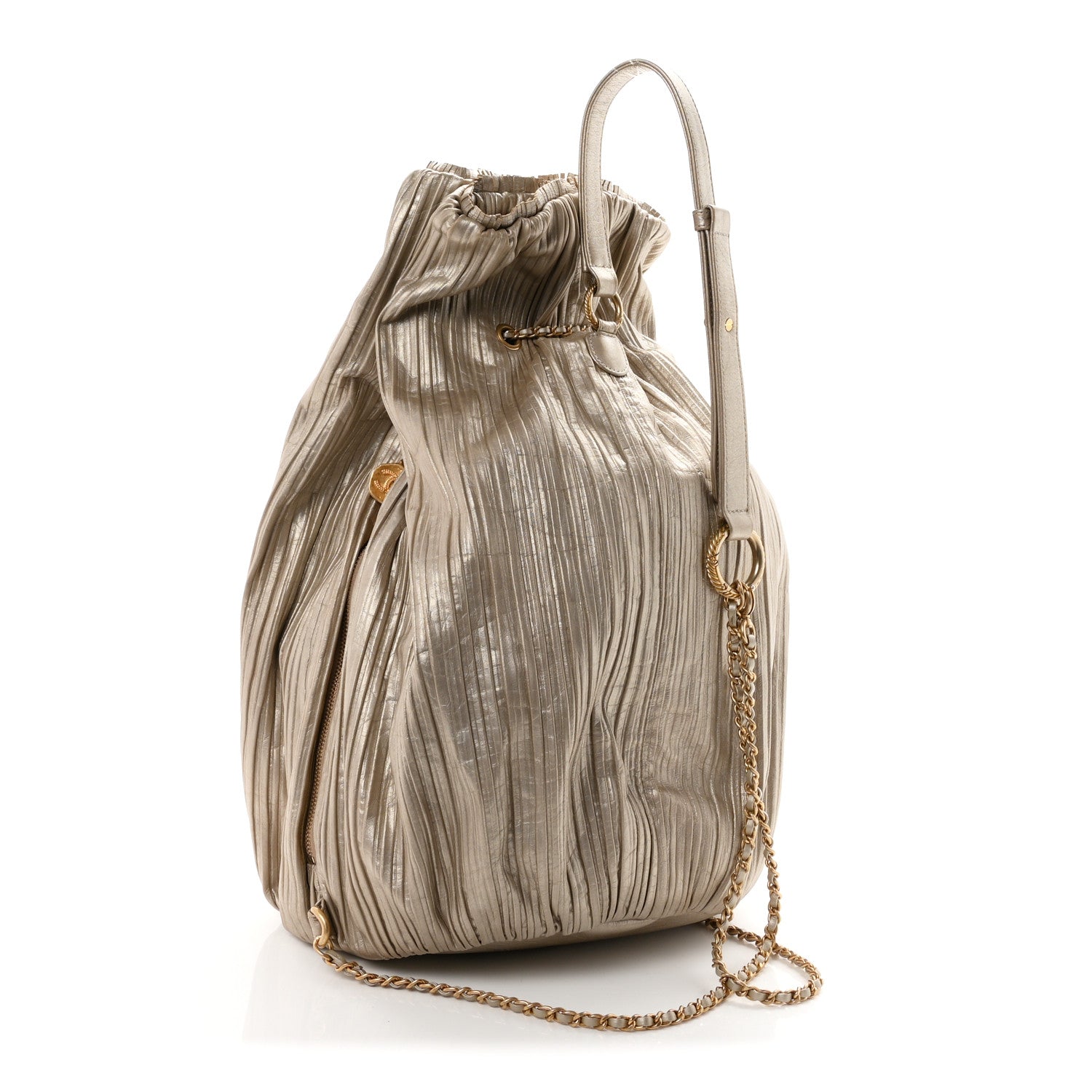 Chanel Iridescent Crumpled Calfskin Small Coco Pleats Backpack Gold 2 of 9