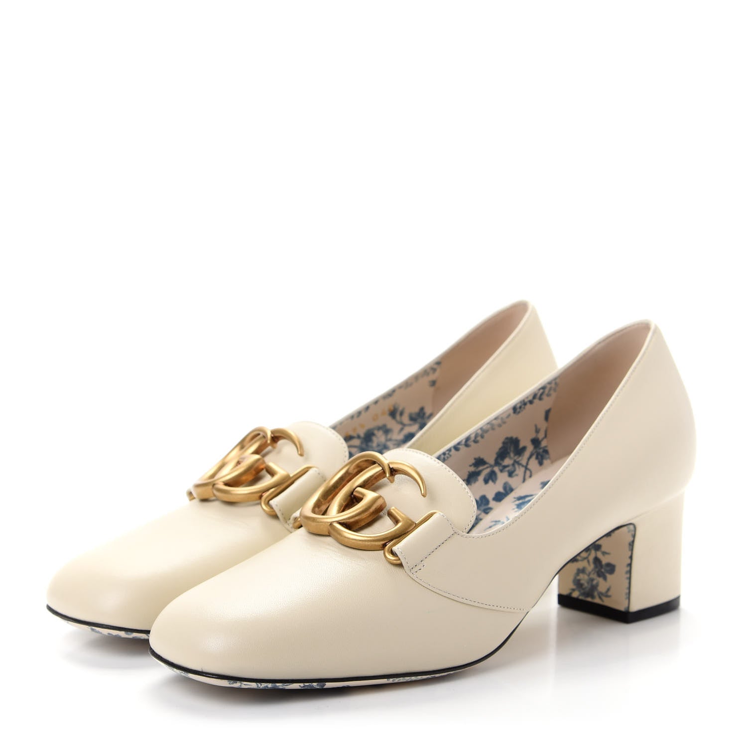 Gucci Malaga Kid GG Victoire 55mm Loafer Pumps 39.5 Vintage White 3 of 10