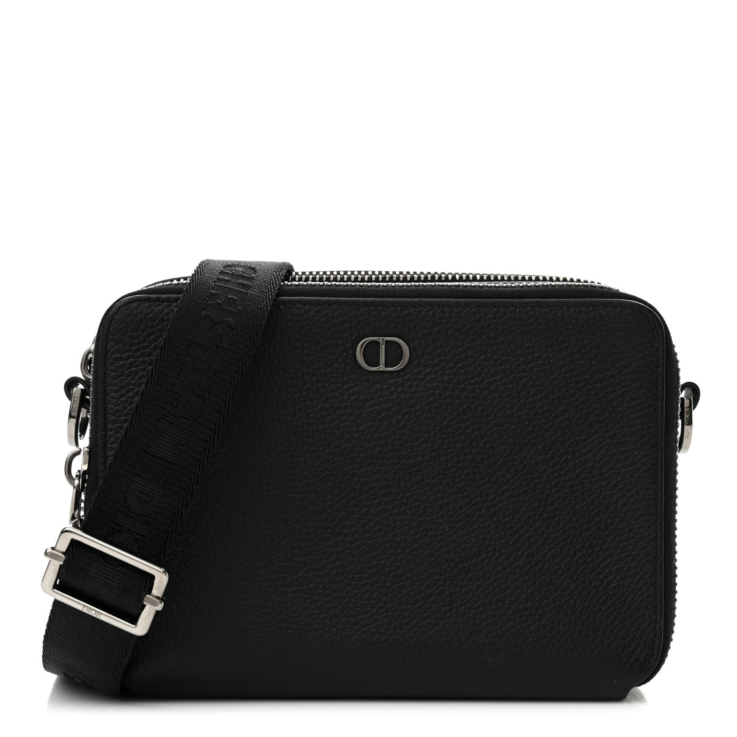 Christian Dior Grained Calfskin CD Icon Zipped Pouch With Strap Black 1 of 12
