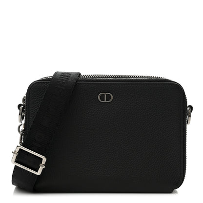 Christian Dior Grained Calfskin CD Icon Zipped Pouch With Strap Black 1 of 12